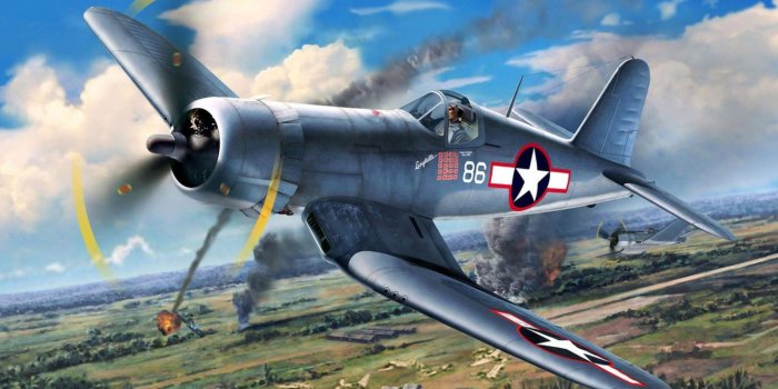1332x850 Wallpaper war, art, airplane, painting, aviation, ww2, Vought F4U