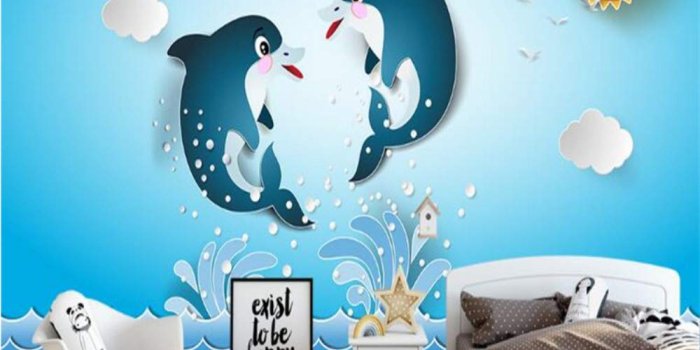 1000x997 Mbwlkj Customized 3D Wallpaper Fantasy Art Simple Cartoon Cute Whale