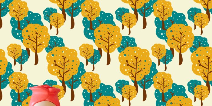 2084x2480 Mustard and Teal Retro Trees Dollhouse Wallpaper Digital Download
