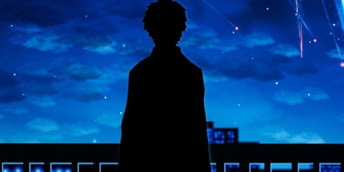 1080x1920 Wallpaper Your Name, meteor, boy, silhouette, fence, bike 2880x1800