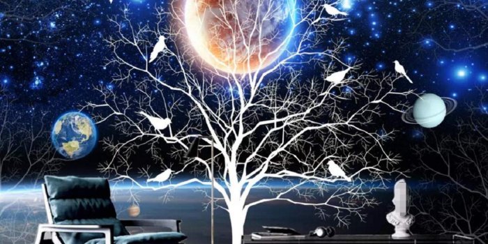 1369x1100 Wallpaper 3D Custom Fantasy Aesthetic Star Flower and Bird Wall