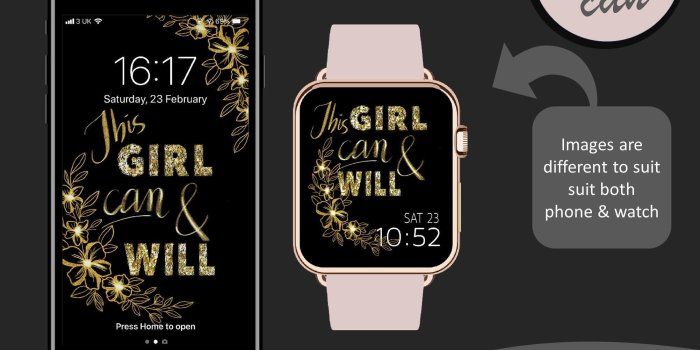 2003x2003 Apple Watch and Matching iphone Phone Wallpaper - Gold Design - This Girl  Can and Will