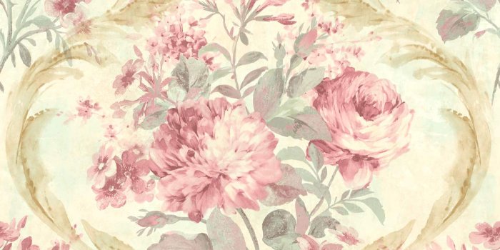 1200x1221 Floral Victorian Damask Wallpaper in Pink, Green, Blue, Gold Double
