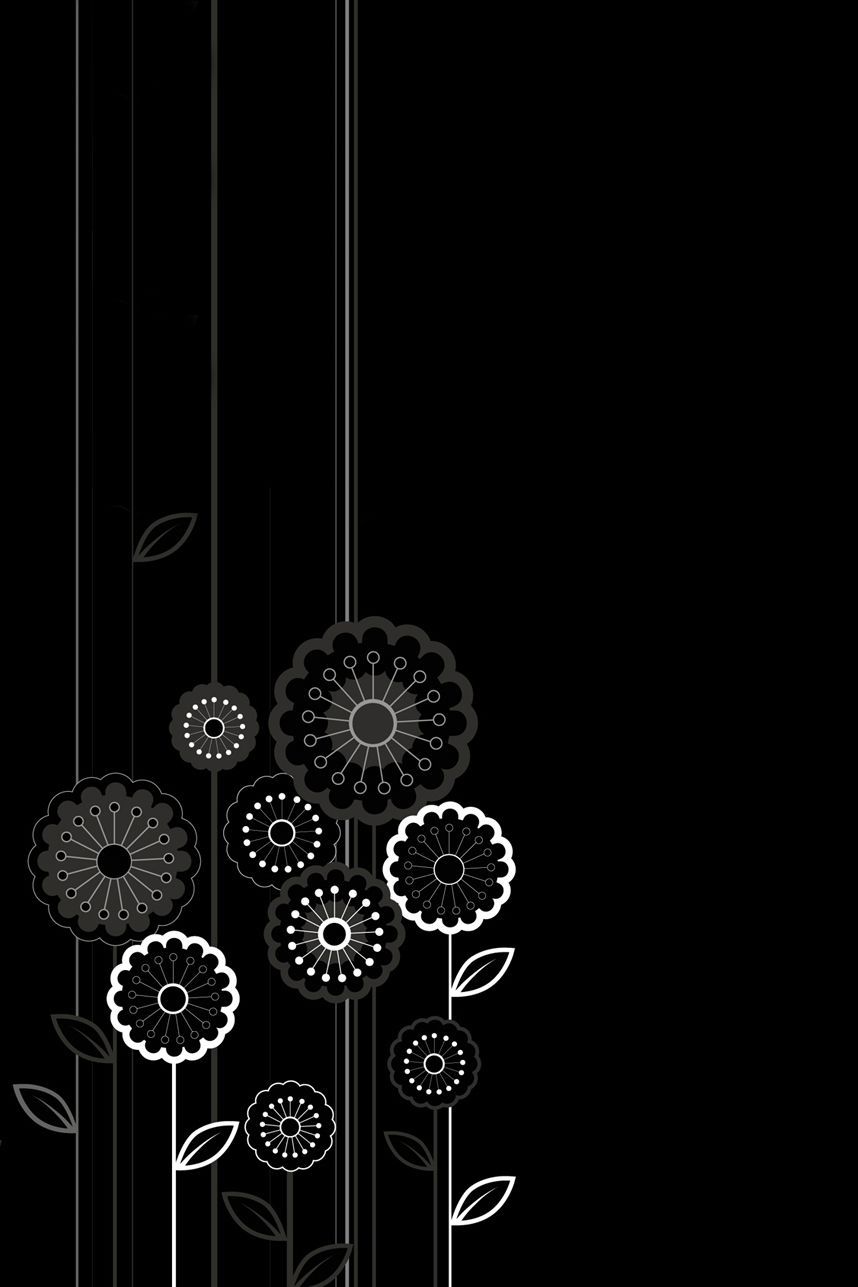 858x1287 Black Cartoon Flowers And Lines Android Wallpaper | Phone Wallpapers