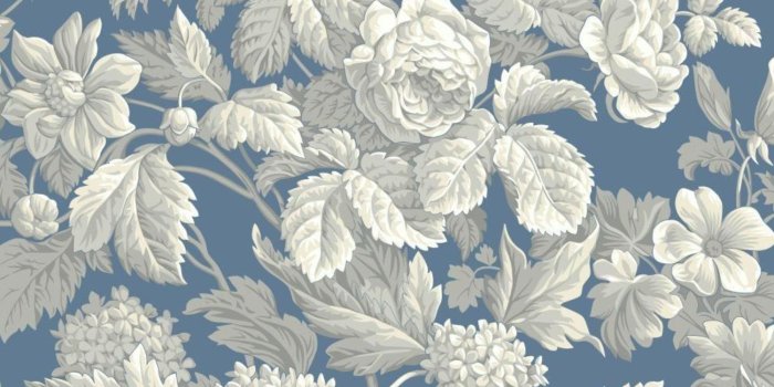 1500x1494 Modern Victorian Floral Wallpaper White Gray Dusty Blue - Etsy