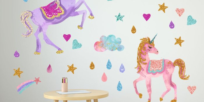 1920x1920 1pc36*60cm Children unicorn wall sticker design kids Cartoon PVC rainbow  raindrop Art wall stickers reflective Wallpaper pictures home decor