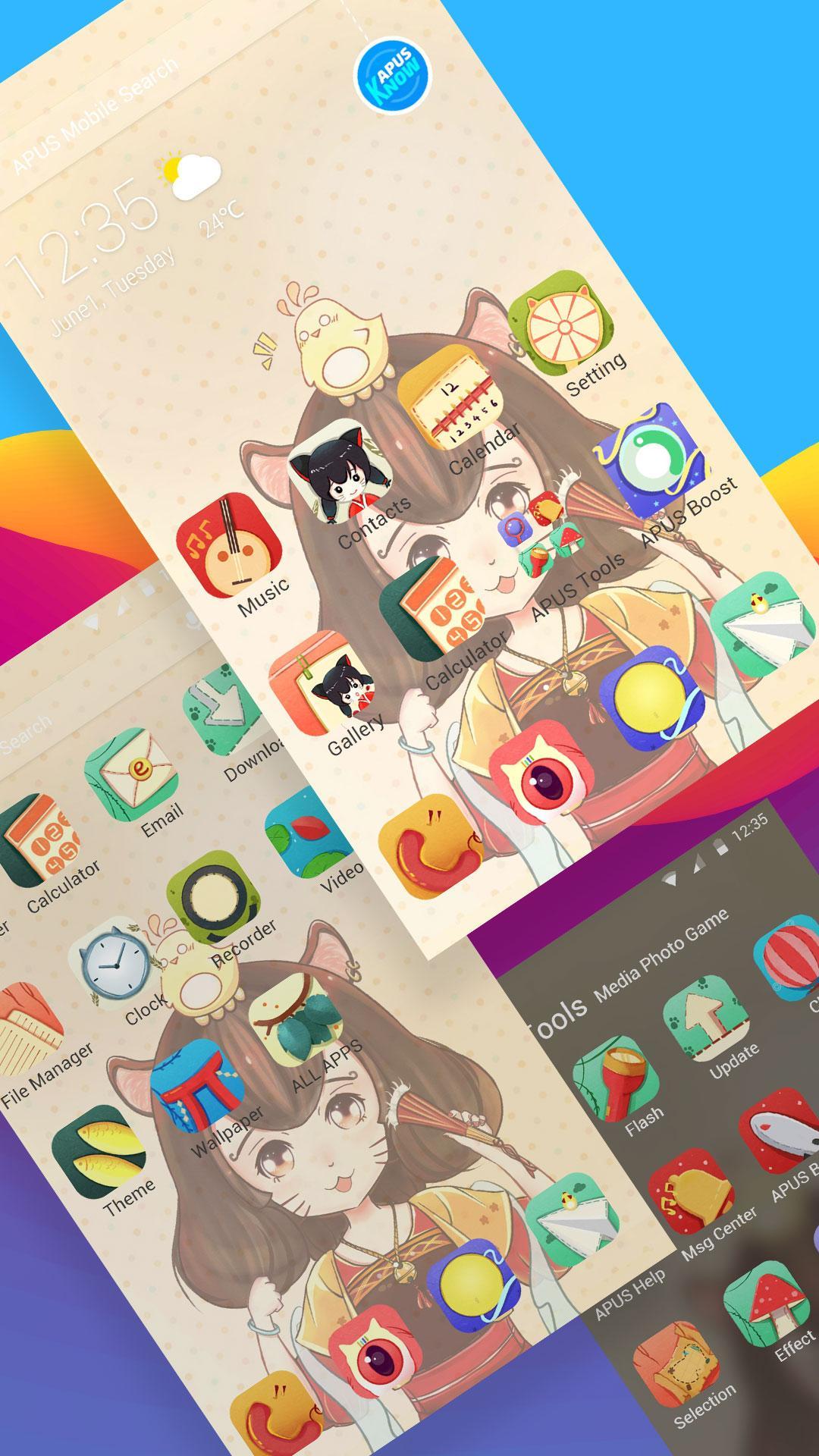1080x1920 Cute Cartoon Cat Girlfriend theme & wallpaper for Android - APK Download