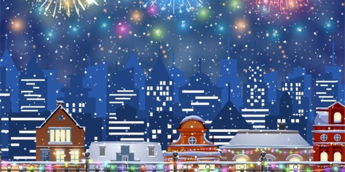 1016x1016 AOFOTO 8x8ft Happy New Year Firework Backdrop Snowflake Abstract Winter  Cityscape Night Buildings Photography Background Holiday Celebration Photo 