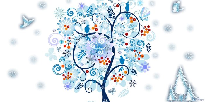1920x1080 Winter: Blue Trees Abstract Winter Birds Snowflakes Tree Free