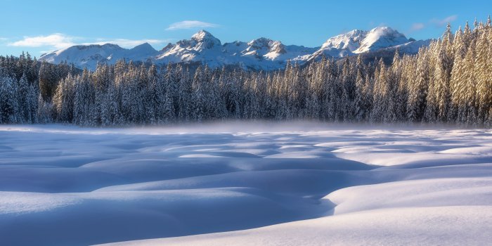 5000x2969 Blue and white abstract painting, snow, winter, trees, mountains HD