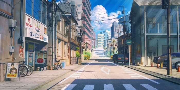 1920x1080 Download 1920x1080 Anime Street, Scenic, Buildings, Bicycle, Cars