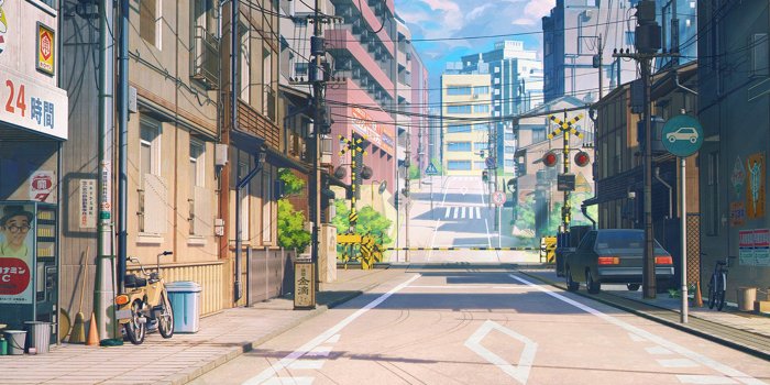 3840x1080 Anime Street Dual Screen Wallpaper - Day & Night Versions - Album on