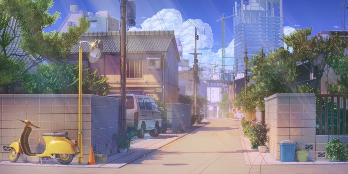 1920x1080 Download 1920x1080 Anime Street, Scenic, Buildings, Bicycle