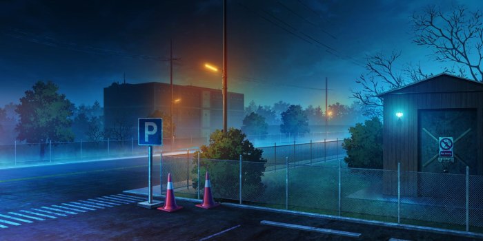 1920x1080 Shed near street, night, street art, lights, anime HD wallpaper