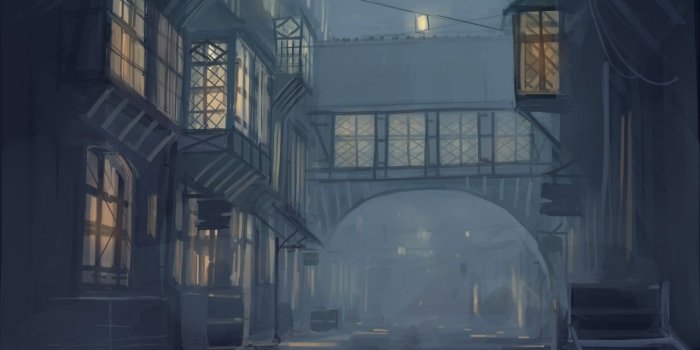 1280x905 Painting of town street, anime, cityscape, night HD wallpaper