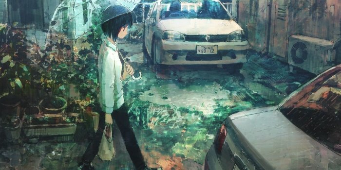 1400x1050 Download 1400x1050 Wallpaper Cars, Street, Anime, Walk, Umbrella