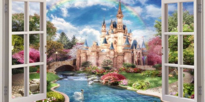 1383x785 EXTRA LARGE ***Window Princess Castle*** Vinyl Wallpaper Room Sticker Wall  Nursery Exclusive Design Photo Wallpaper