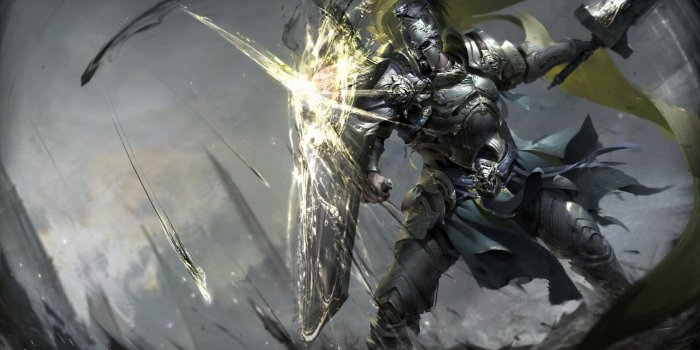 1920x1132 Knight holding sword and shield digital wallpaper, warrior, fantasy