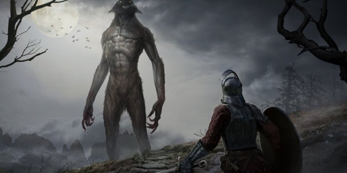 1920x1080 Knight and monster illustration, fantasy art, dark fantasy, warrior