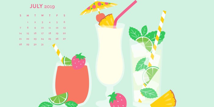 5334x3001 July 2019 Summer Drinks Calendar Wallpaper - Sarah Hearts