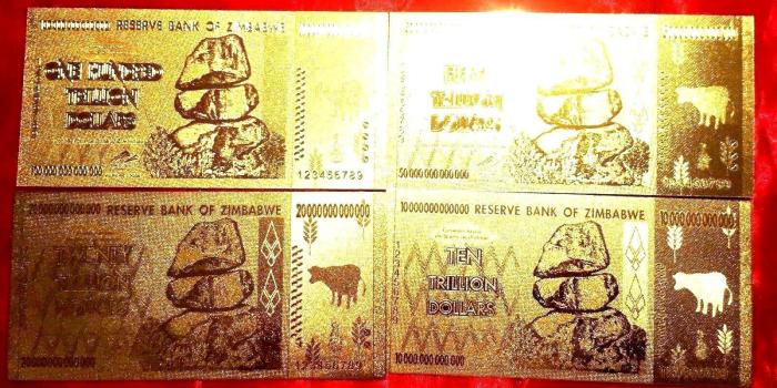 1600x1200 4 ZIMBABWE BANKNOTE 24K GOLD TRILLION 10 20 50 100 TRILLION $ FULL SET NOTE
