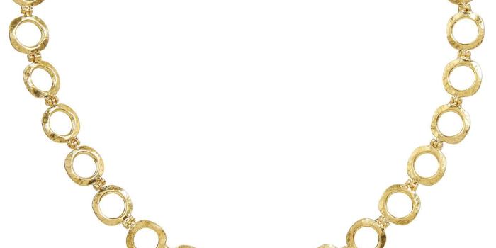 1600x1200 Thor Hammered all around hinged necklace in 24K gold with hoops/links,  plain version