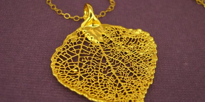 1024x768 Natural 24k Gold-Dipped Aspen Leaf Necklace - On 14k Gold …