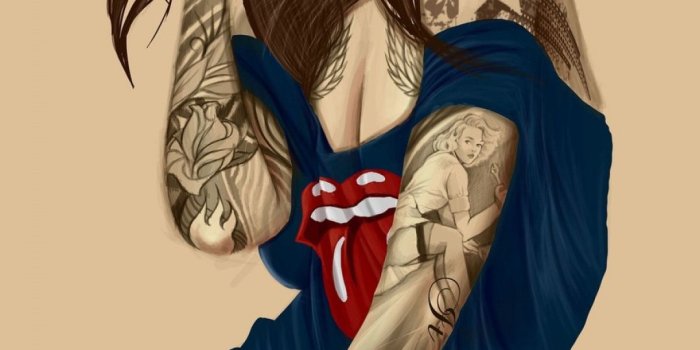 1080x1920 Cartoon Girl Tattoos Music Headphones android wallpapers