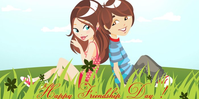 1920x1200 Happy Friendship Day With Cartoon Girl And Boy HD Wallpaper