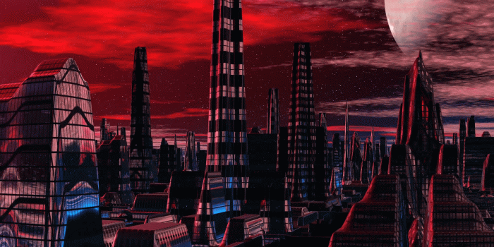 1920x1080 Fantastic (alien) city and huge planet Motion Background - Storyblocks Video