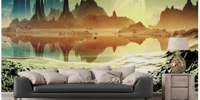 1000x800 US $13.0 48% OFF|Custom Star Universe wallpaper,Alien City Ruins beside the  Lake,3D modern mural for living room bedroom TV backdrop wallpaper-in