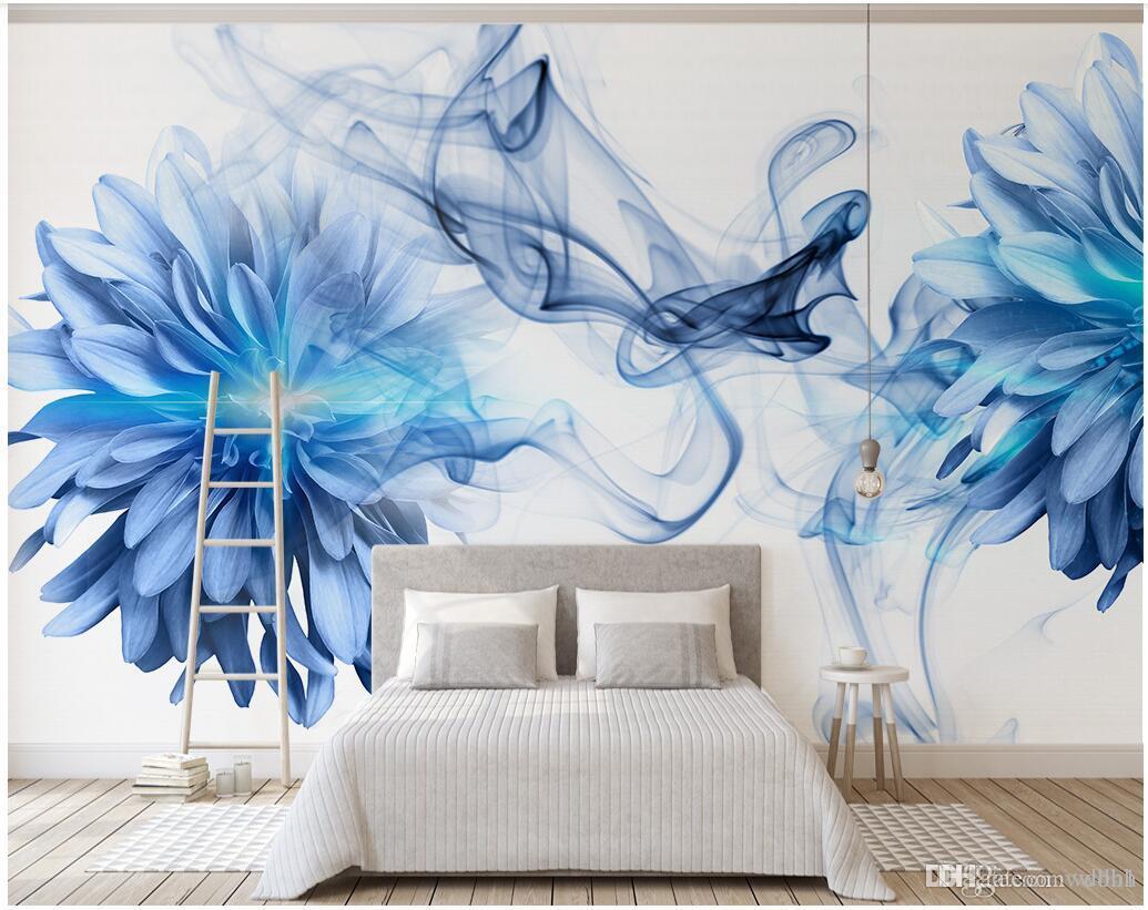 1035x821 3d wallpaper custom photo Modern and simple abstract smoke blue flowers  bedroom background wall muals wall paper for walls 3 d