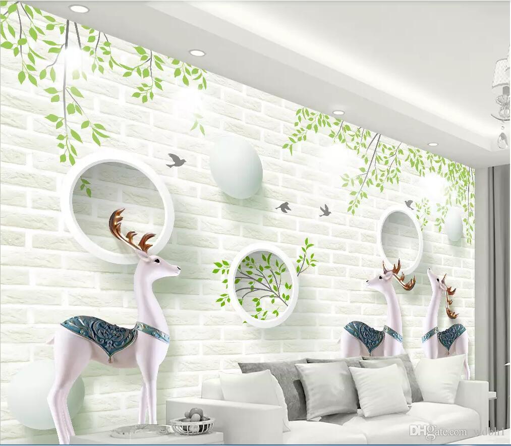 1013x884 3d room wallpaper cloth custom photo Nordic modern minimalist 3D elk white  wall brick European style wall wallpaper for walls 3 d