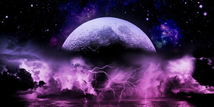 1600x1021 Framed Print - Purple Lightning Strom Below a Purple Moon (Picture