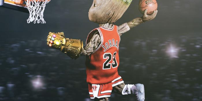 3840x2160 Baby Groot Playing Basketball superheroes wallpapers, hd-wallpapers