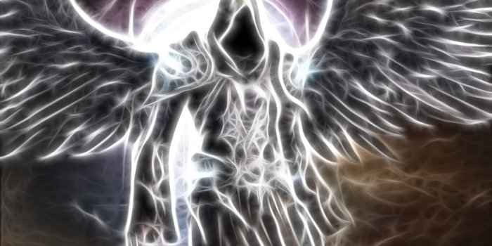 1920x1200 Winged hooded figure surrounded by light painting, Fractalius, wings