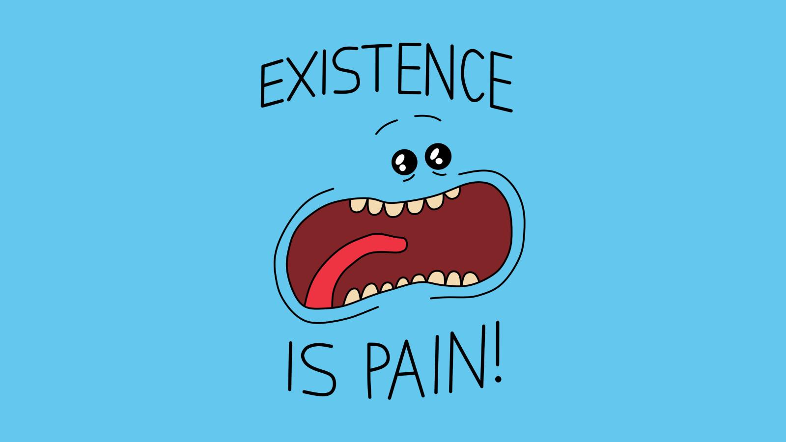 3840x2160 Existence is pain text on blue background, Rick and Morty, TV