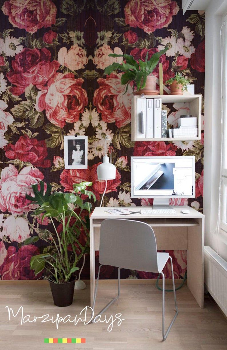 794x1220 Vintage Romantic Red Roses removable wallpaper - contemporary, wall decor,  watercolor, feminime, abstract, painting, delicate art wall #156