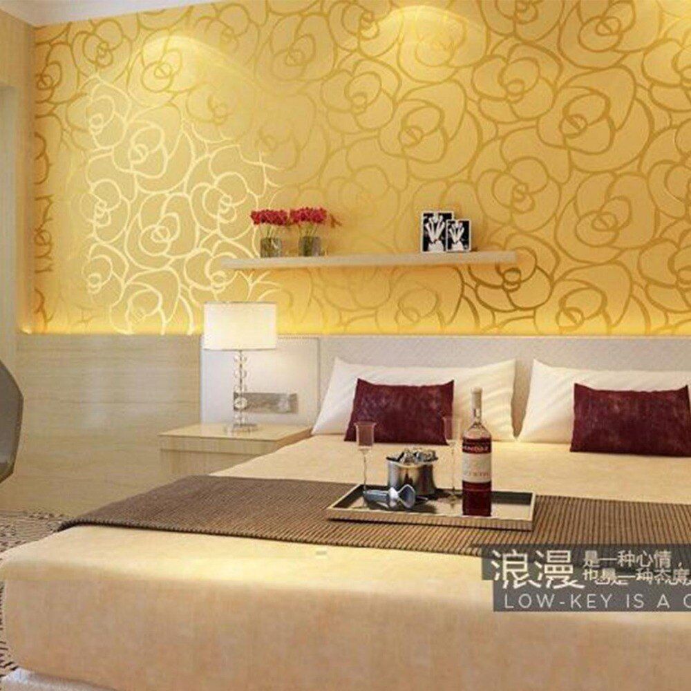 1000x1000 US $28.89 |Europe Romantic Rose Wallpaper Non Woven Vintage Retro Rose  Embossed Flocking Home Bedding Room Decorative Mural Wall Paper Roll-in