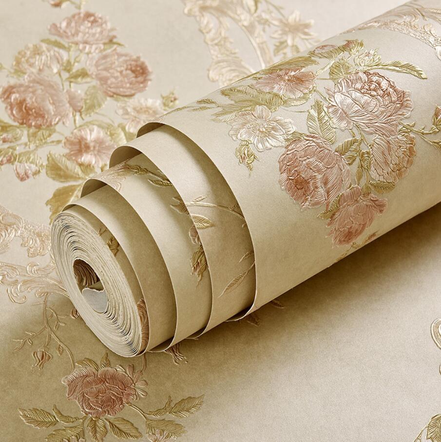 905x906 US $68.99 |3D Romantic American Style Rustic Wallpaper Roll Vintage Floral  Non woven Wall Paper Bedroom Wallpapers Wall Decals -in Wall Stickers from 