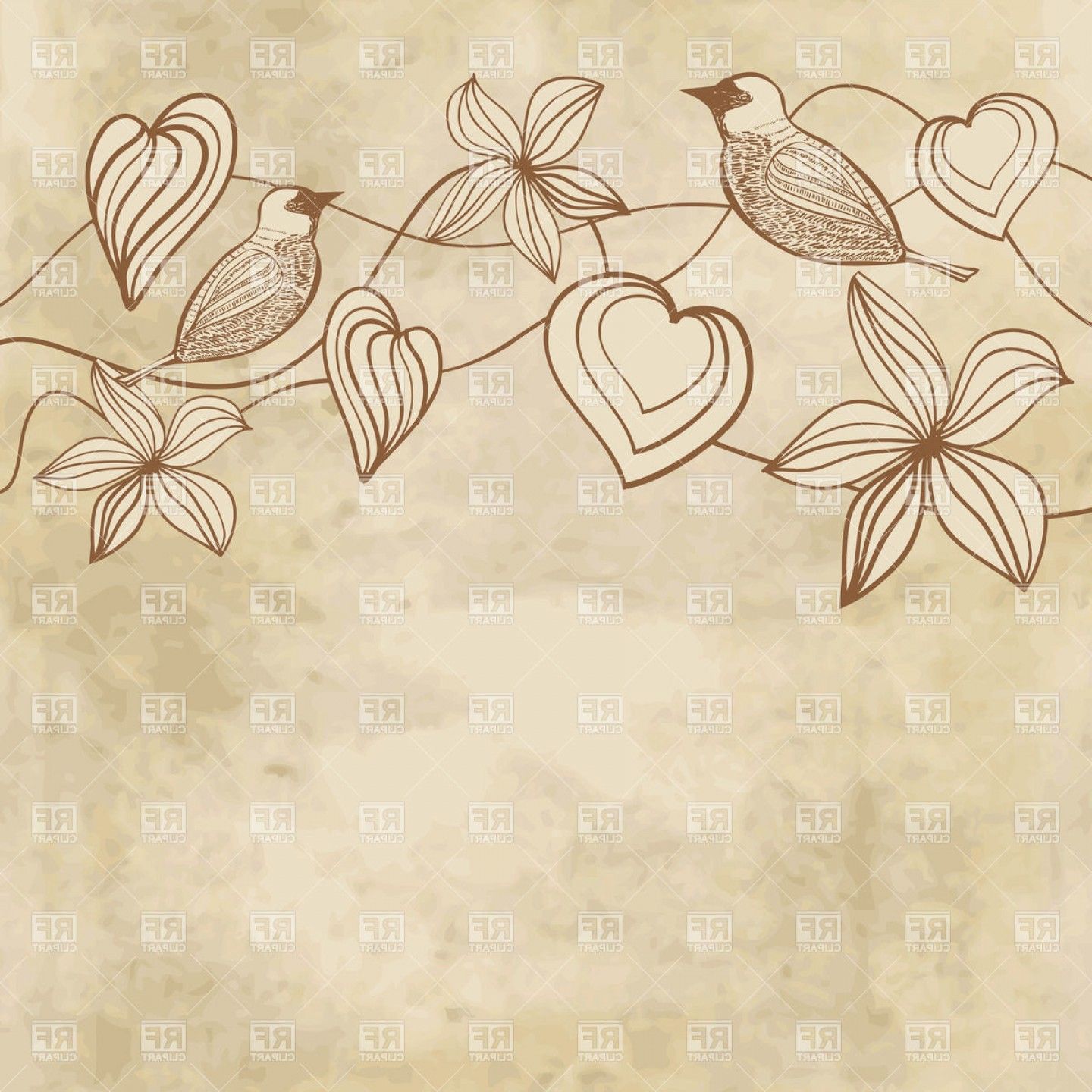 1440x1440 Romantic Vintage Card With Birds And Floral Plant On Worn Background
