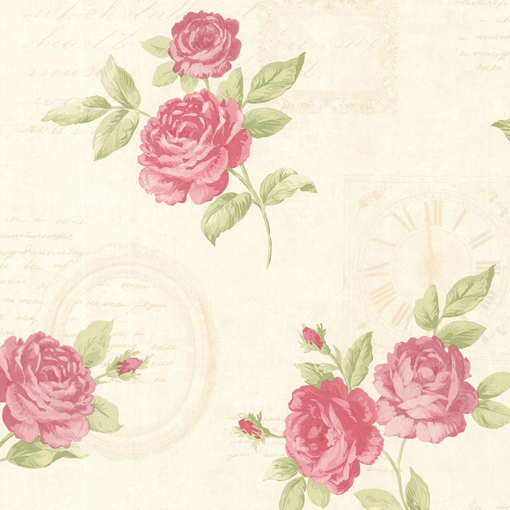 1000x1000 8 in. x 10 in. Venetia Pink Vintage Rose Toss Wallpaper Sample