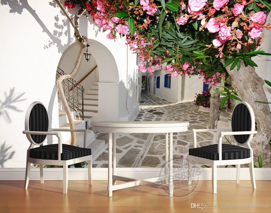 1125x886 High Quality Costom 3D European Vintage Romantic Street Rose Fresco TV  Background Wall