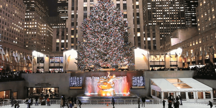 1920x1080 Rockefeller Center NYC Christmas holiday season winter at night skate link  Stock Video Footage - Storyblocks Video