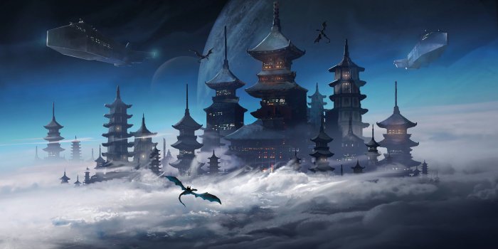 3840x2160 Japanese Castle Fantasy Sci-Fi Art 4K #2612