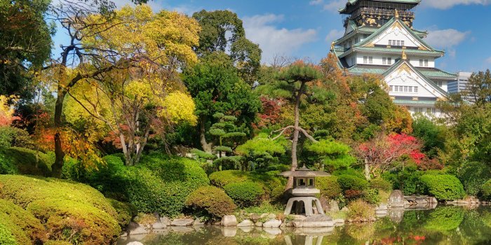 2880x1800 Images Japan Osaka Castle Park Nature Autumn Castles Pond 2880×1800