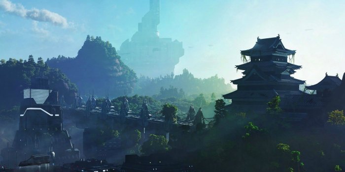 1920x1200 Japanese castle digital art, nature, futuristic, pagoda HD wallpaper