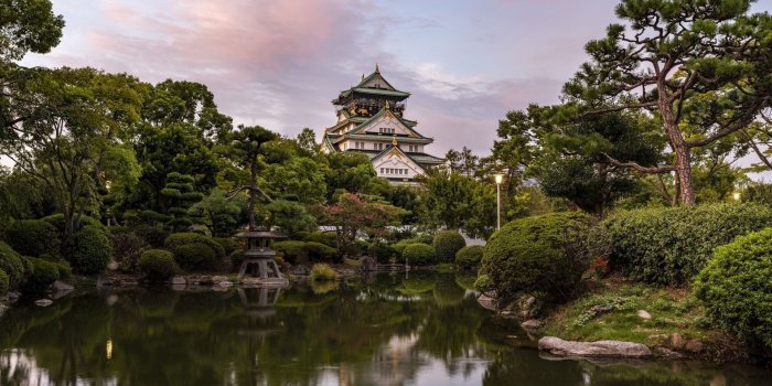 1920x1080 Wallpaper Japan, Osaka, castle, trees, pond, park 1920x1080 Full HD