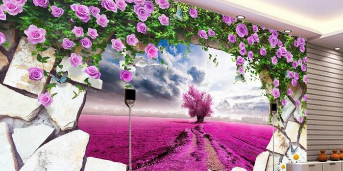 1077x875 Dream lavender yellow flower purple pink TV background wall mural 3d  wallpaper 3d wall papers for tv backdrop