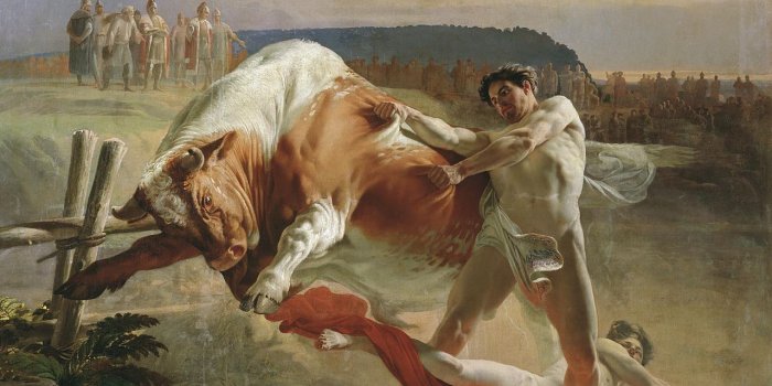1280x983 File:Evgraf Semenovich Sorokin - Ian Usmovets Stopping an Angry Bull